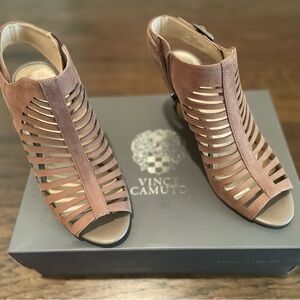 Vince Camuto Brown Strappy Peep-Toe Heels